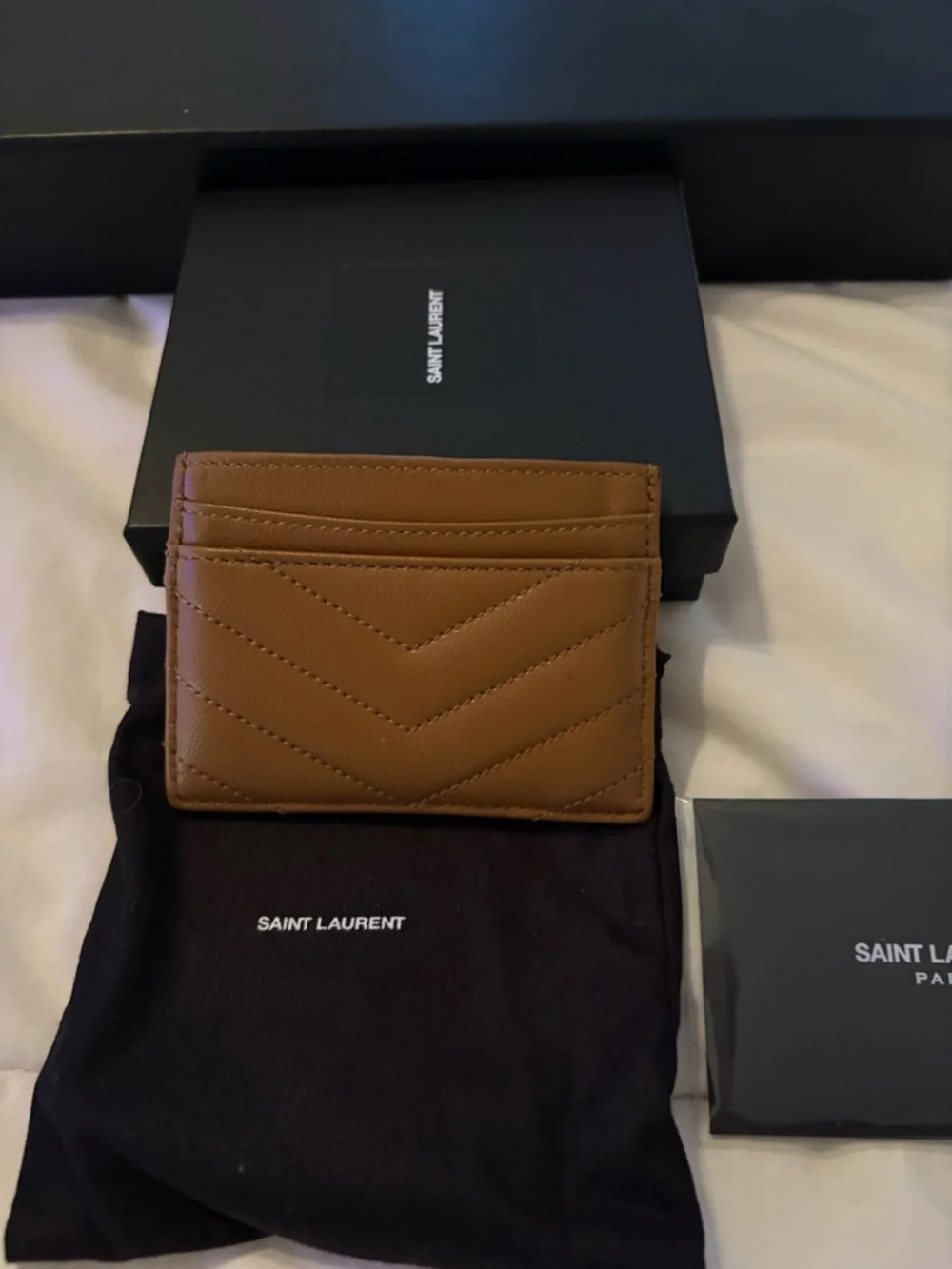 Saint Laurent Brown Quilted Leather Card Case with Gold YSL Emblem - Picture 2 of 4